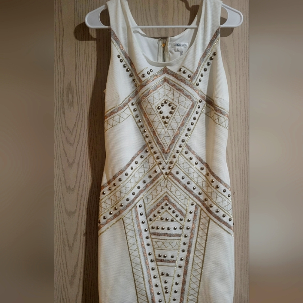 Lipsy White and Gold Embellished Mini Dress